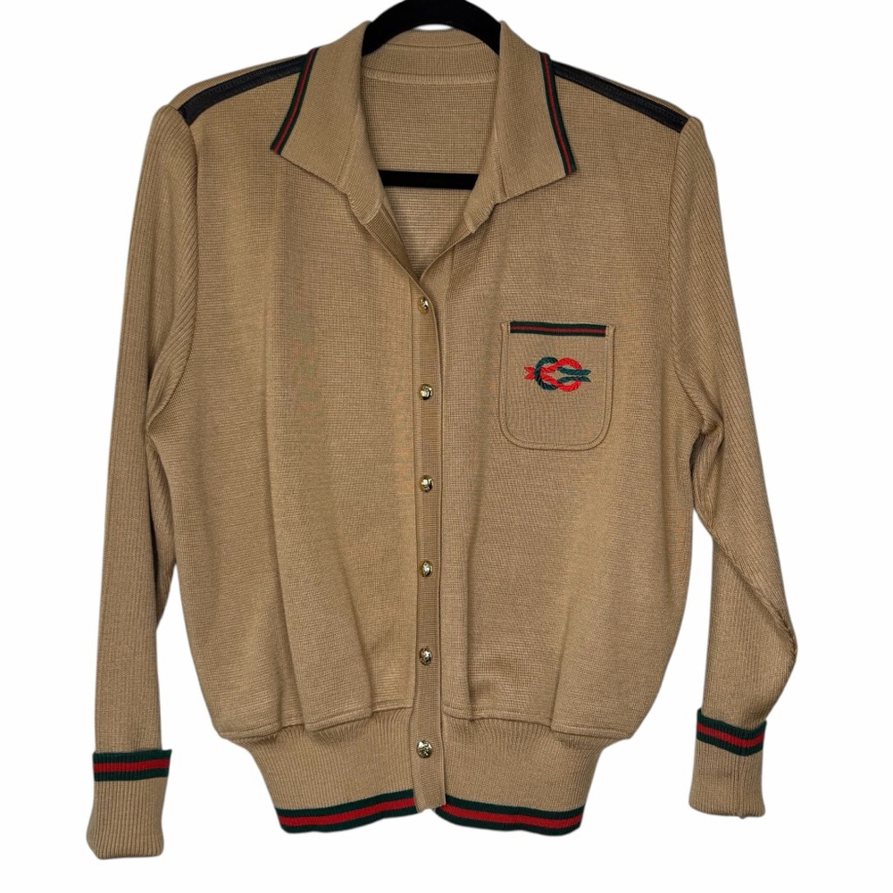 Women’s Vintage Button Up Cardigan Tan Red Green